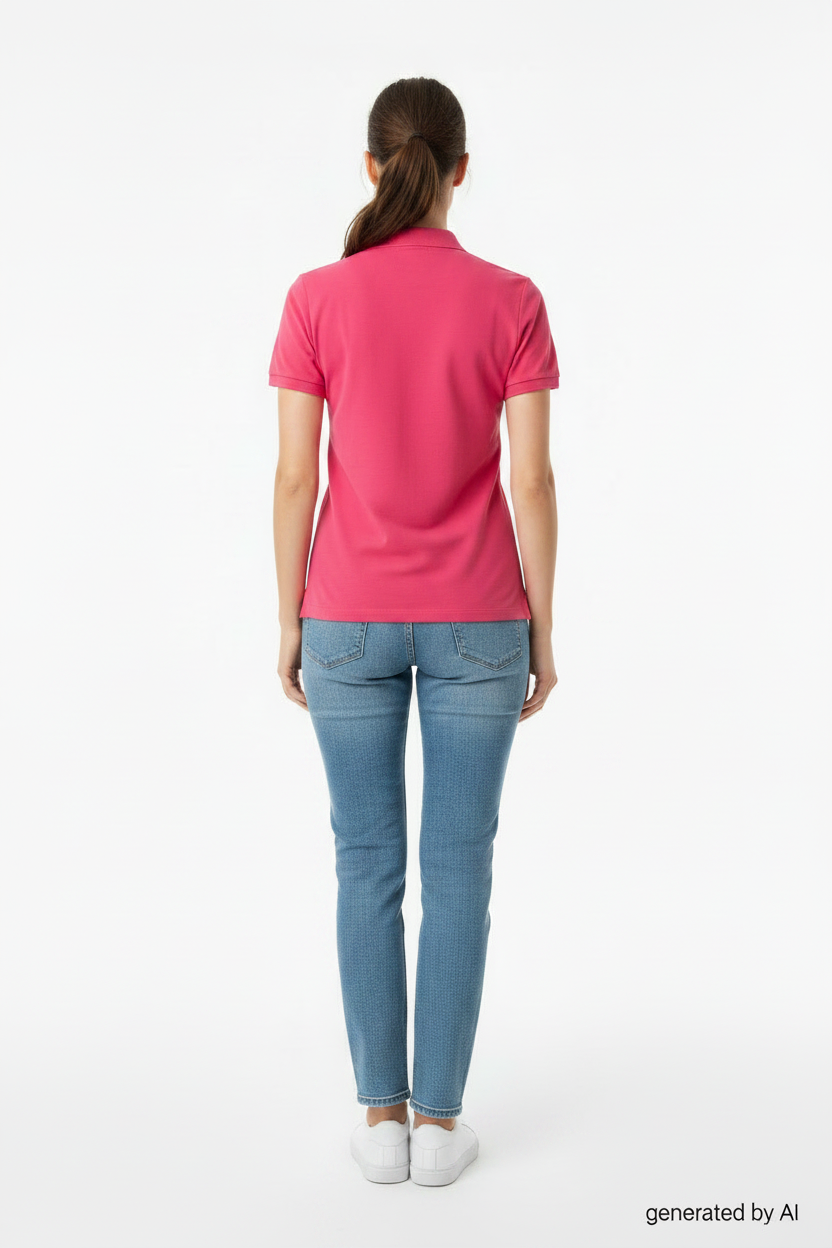 Femme polo Lacoste rose vue de dos