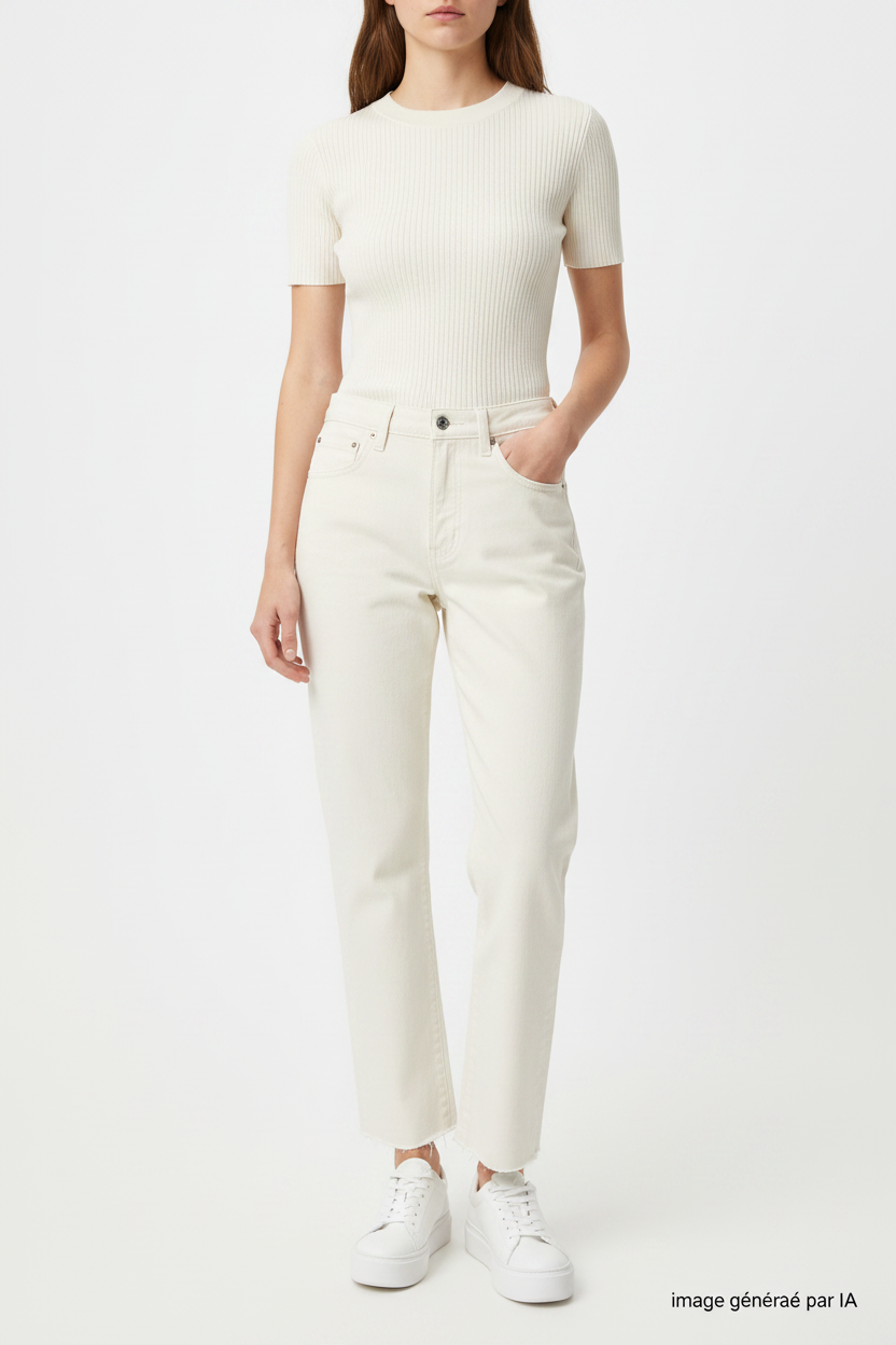 Jean blanc/crème Levi's porté par mannequin