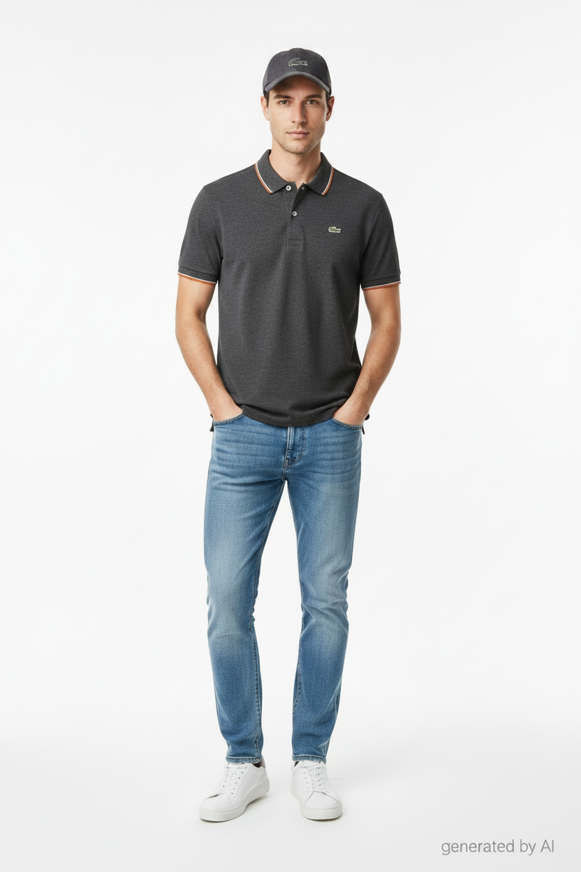 Polo Lacoste gris - mannequin fond blanc - Generated by AI