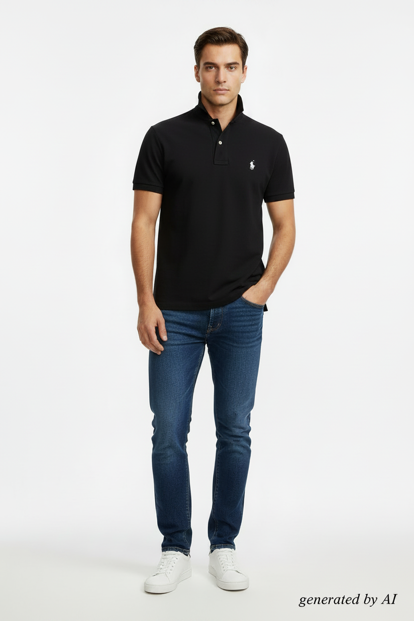 Polo noir bi-matière – col noir uni – generated by AI