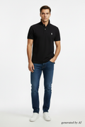 Polo noir bi-matière – col noir uni – generated by AI