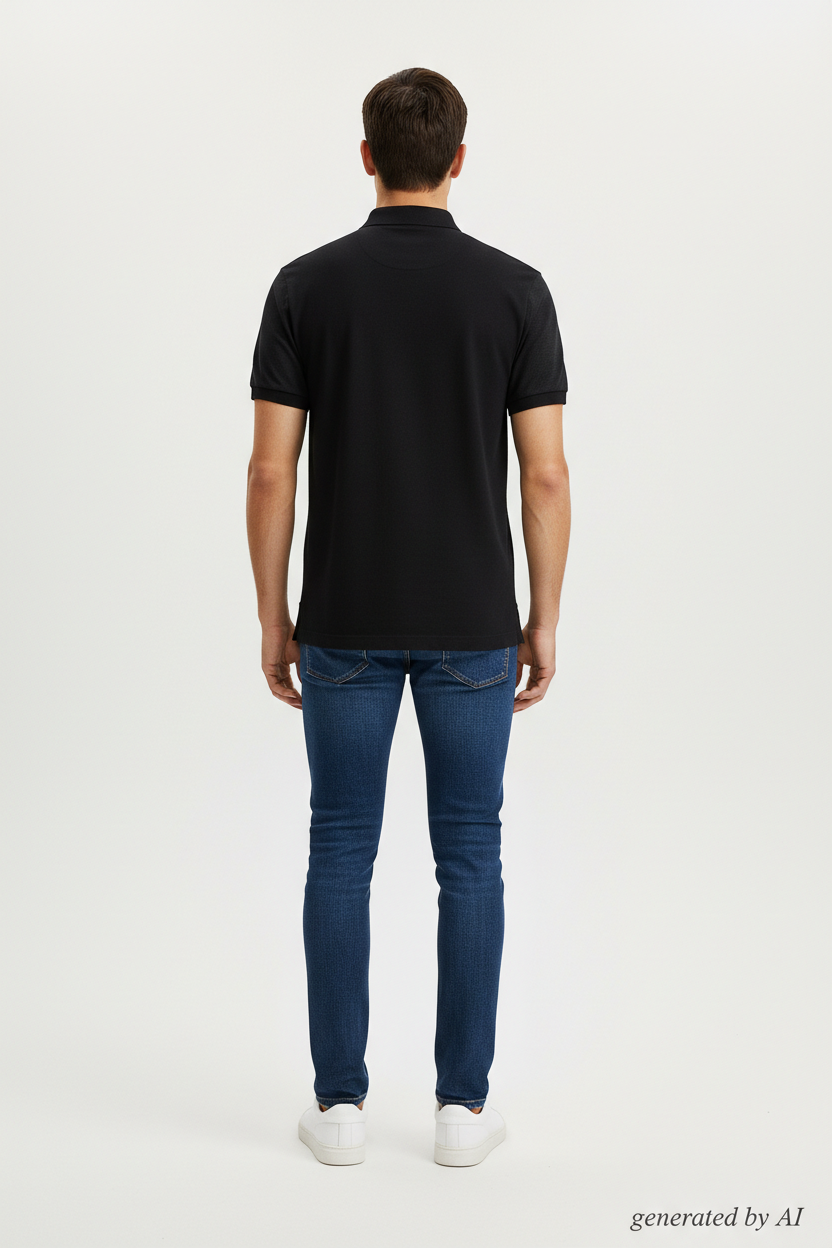 Polo RL noir bi-matière piqué/jersey – vue de dos – generated by AI