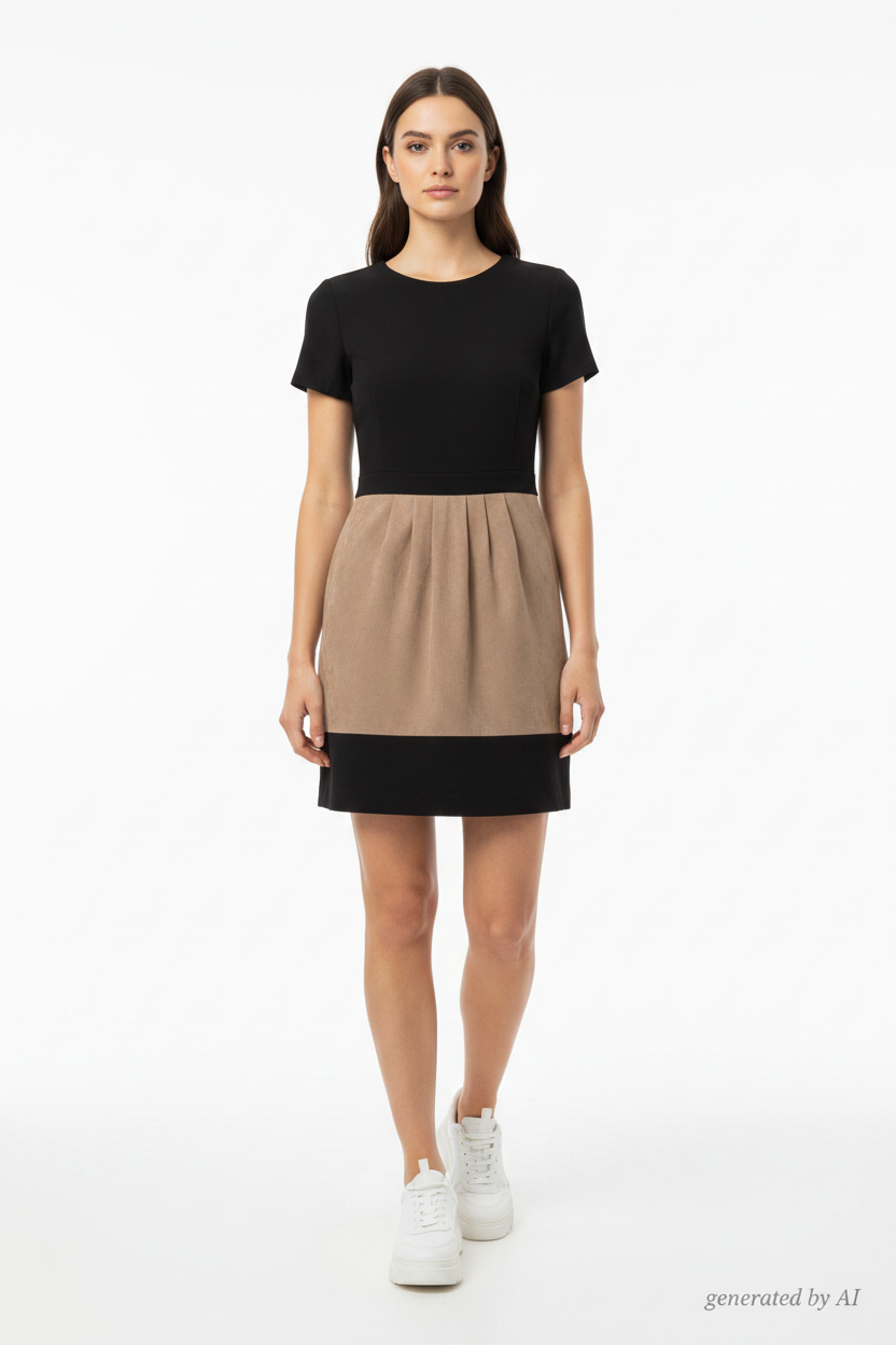 Robe Bash colorblock noir beige suédine mannequin baskets
