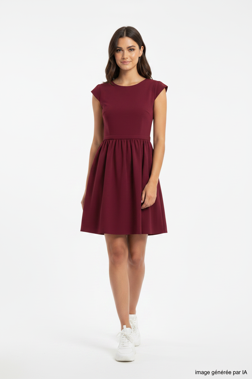 Robe bordeaux mannequin de face baskets