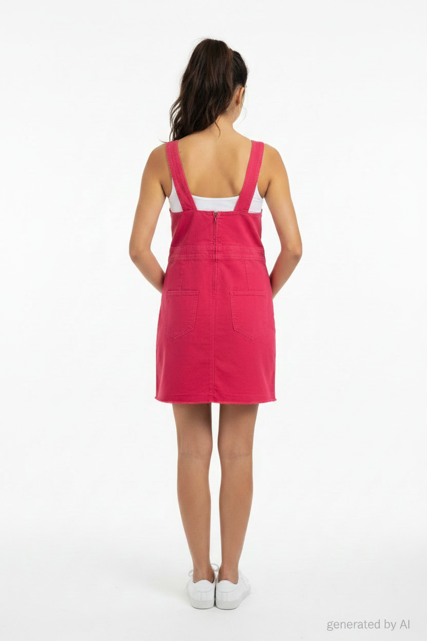 Robe Dickies rouge vue de dos portée femme fond blanc
