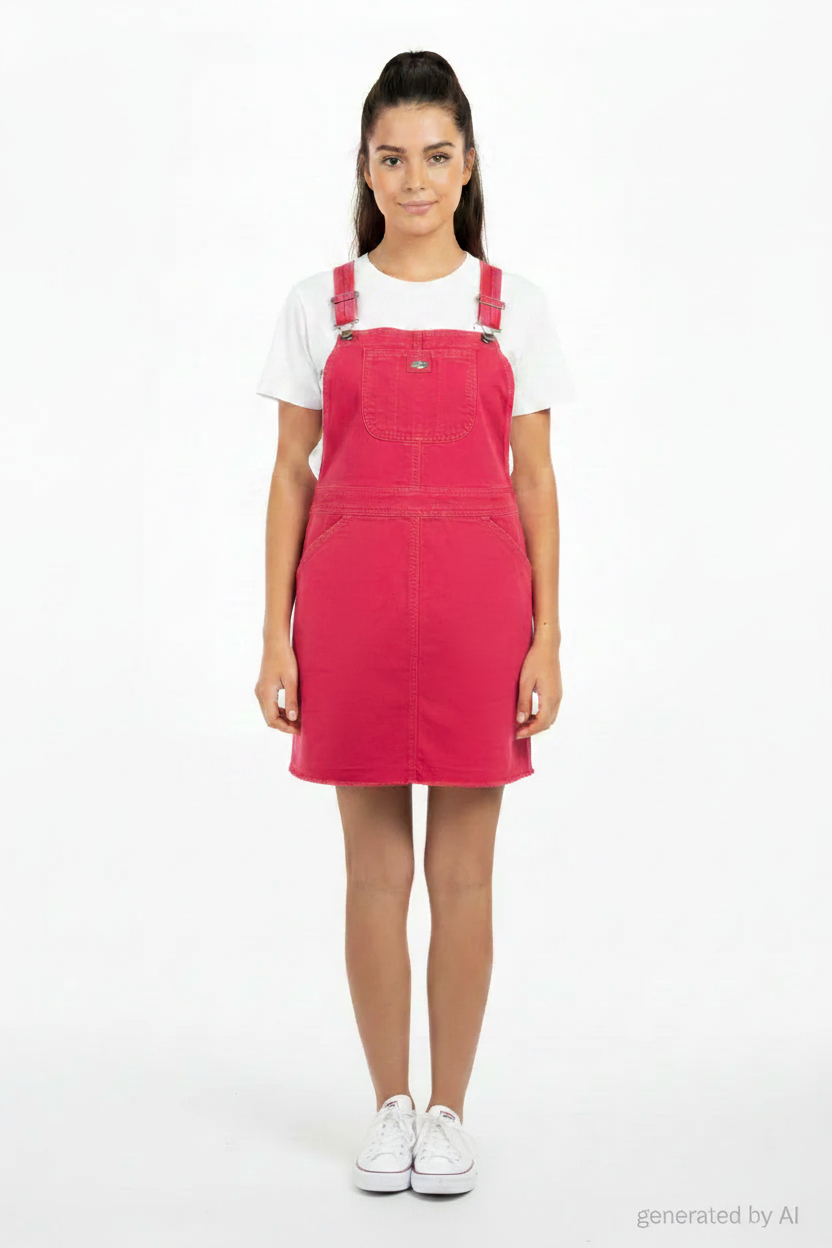 Robe Dickies rouge vue de face ourlet frangé