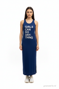 Robe longue marine "Girls Can Do Anything" - vue de face