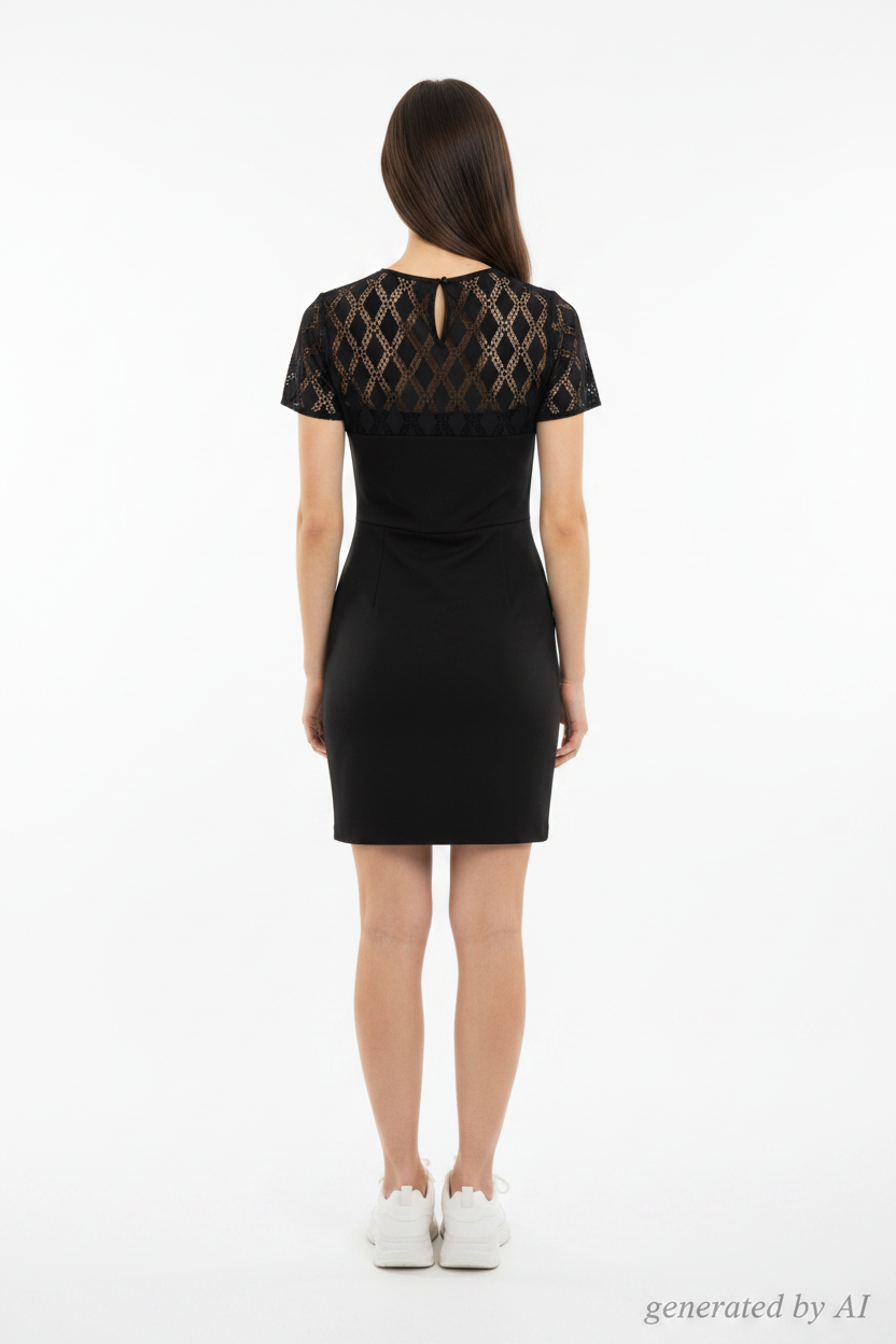 Robe noire dentelle jacquard épaules - vue de dos
