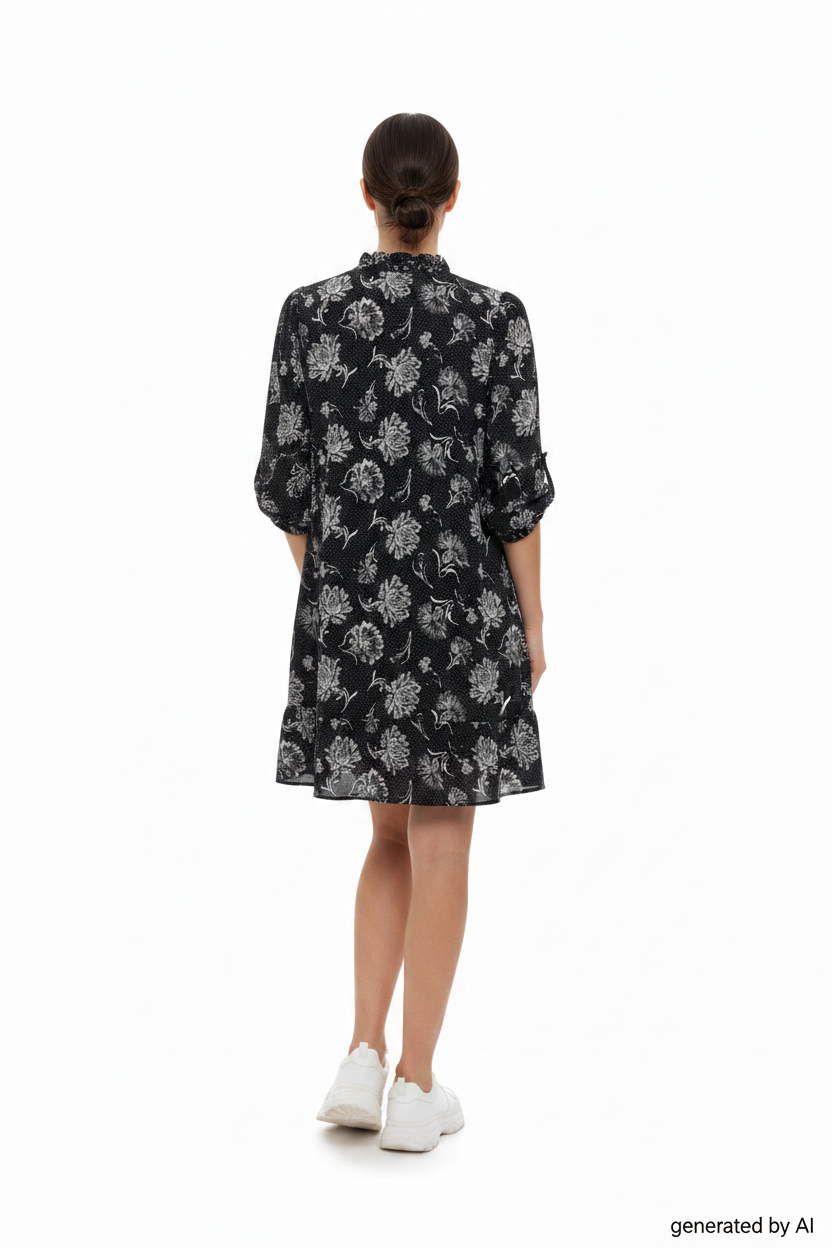 Robe noire fleurie - vue de dos