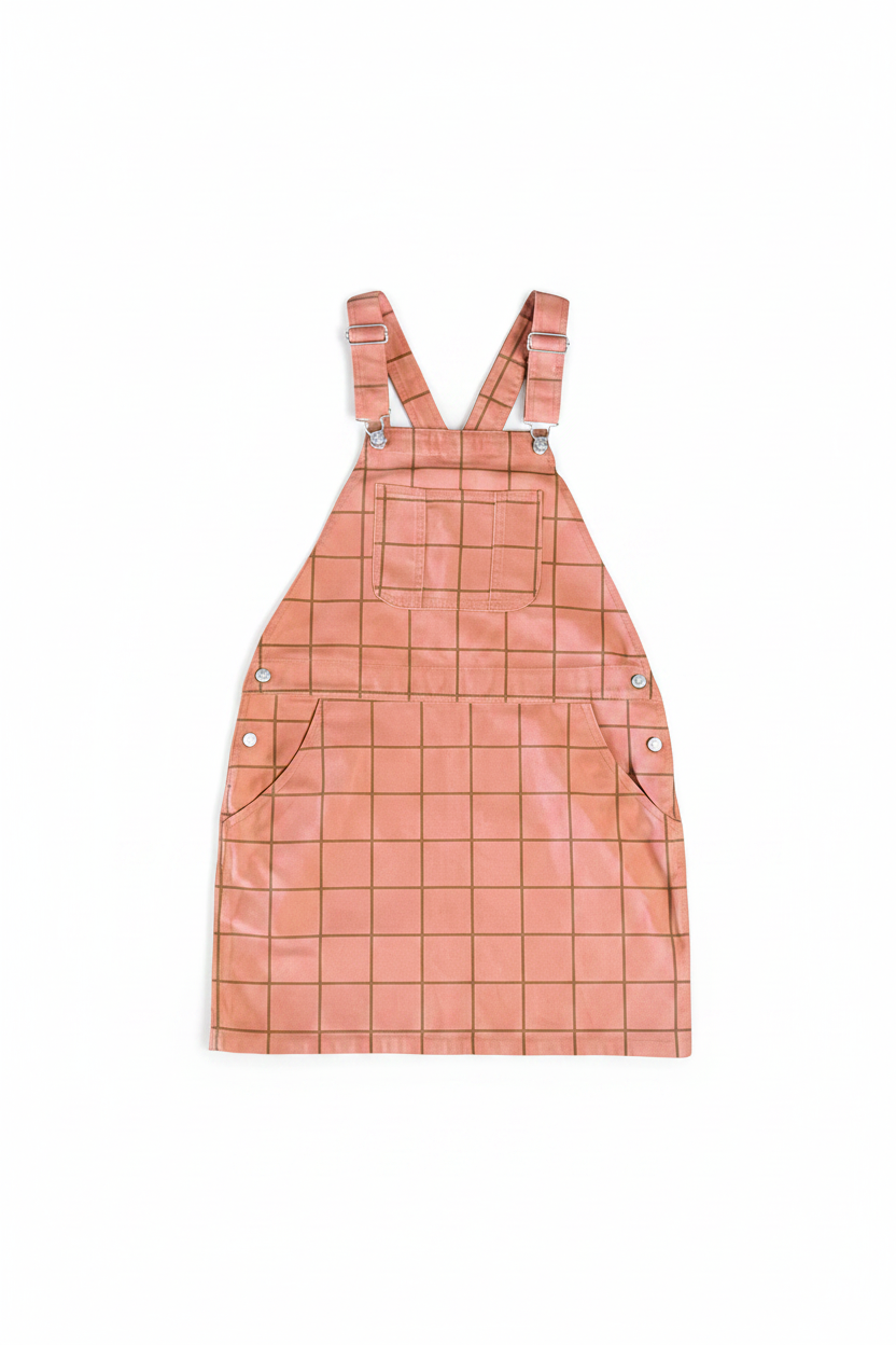Robe salopette couleur pêche quadrillée