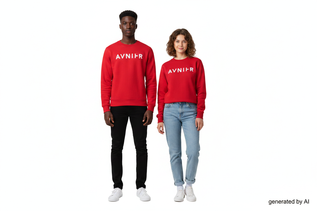 Sweat rouge Avni-R duo mannequin homme et femme