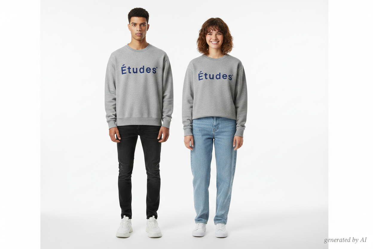 Sweat Études gris duo mannequin homme et femme de face