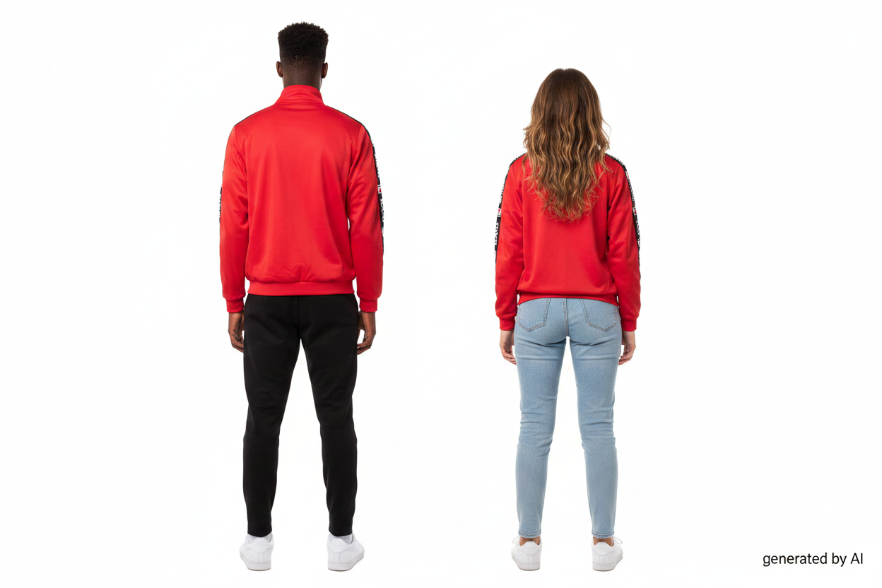 Veste Karl Kani rouge duo mannequin vue de dos